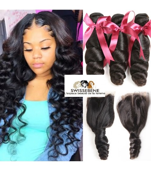 Closure cheveux brésiliens dentelle . 100 % Cheveux Humains vierge vague de fermeture dentelle 